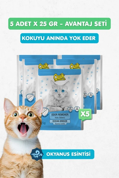 Quik 5li Set - Kedi Kumu Koku Giderici Okyanus Esintisi Kokulu 25gr x 5 ürün görseli 1