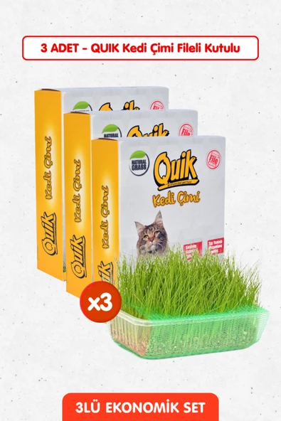 Quik 3 Adet Doğal Kedi Çimi Fileli ve Kutulu Tüy Yumağı Önleyici ürün görseli 1