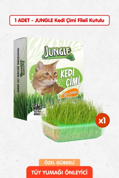 Jungle Özel Gübreli %100 Doğal Kedi Çimi Fileli ve Kutulu Tüy Yumağı Önleyici ürün görseli 1