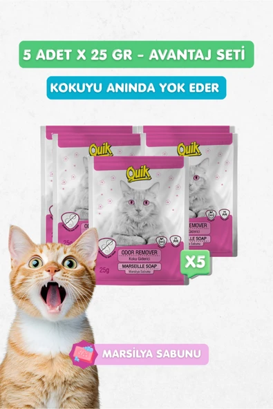 Quik 5li Set - Kedi Kumu Koku Giderici Marsilya Sabunu Kokulu 25gr x 5 ürün görseli 1