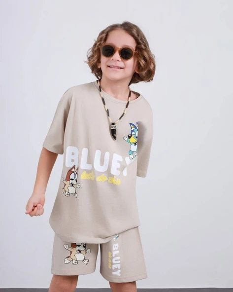 ERKEK ÇOCUK BLUEY MODELLİ PAMUK ŞORTLU TAKIM ürün görseli 1