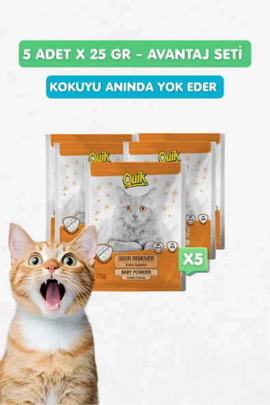 Quik 5li Set - Kedi Kumu Koku Giderici Bebek Pudrası Kokulu 25gr x 5 ürün görseli 1