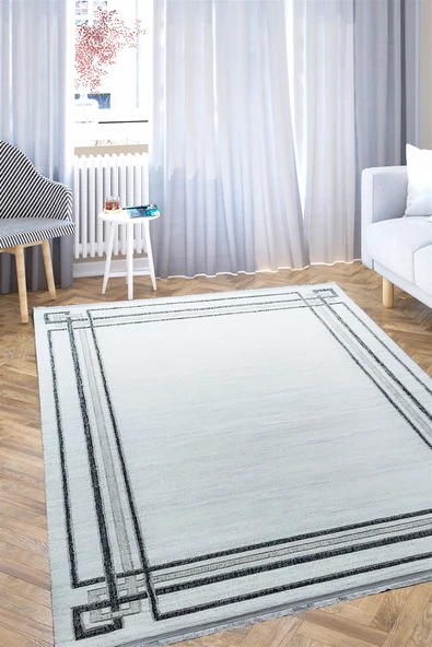 Gri Renkli Bordürlü Akrilik Salon Halısı 100 X 200 ürün görseli 1