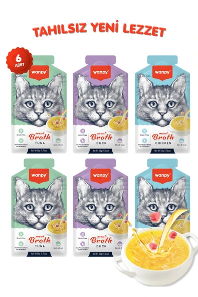 Wanpy Karışık Aromalı Tahılsız Kedi Çorbası 50gr x 6 Adet Sıvı Kedi Ödülü 3 Çeşit ürün görseli 1