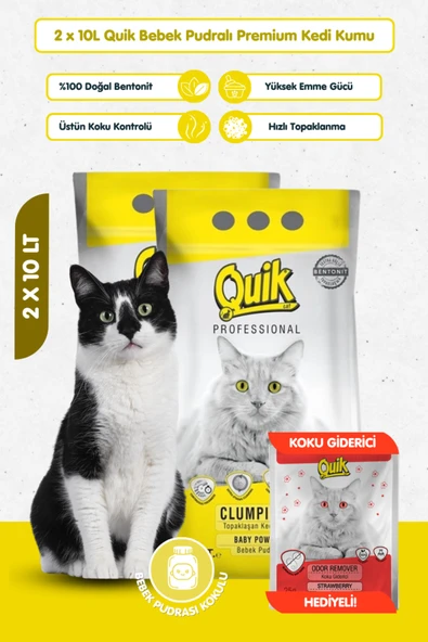 Quik 2 Adet 5LT Bebek Pudralı Bentonit Topaklaşan Kokusuz Kedi Kumu 5LT x 2 Adet ürün görseli 1