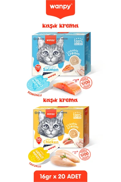 Wanpy 2li Set - Somonlu & Tavuklu Tahılsız Kaşıklı Kedi Ödül Kreması Kedi Ödülü 20 x 16gr ürün görseli 1