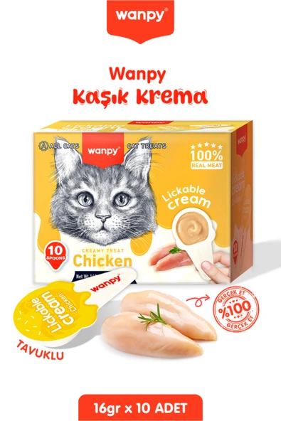 Wanpy Tavuklu Tahılsız Kaşıklı Kedi Ödül Kreması Kedi Ödülü 10 x 16gr ürün görseli 1
