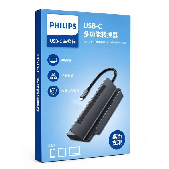 Philips SWR1691A/93 USB-C 6'Sı 1 Arada Stand Tasarımlı Hub - 4K 60Hz HDMI, 1000Mbps LAN, 100W PD ürün görseli 1