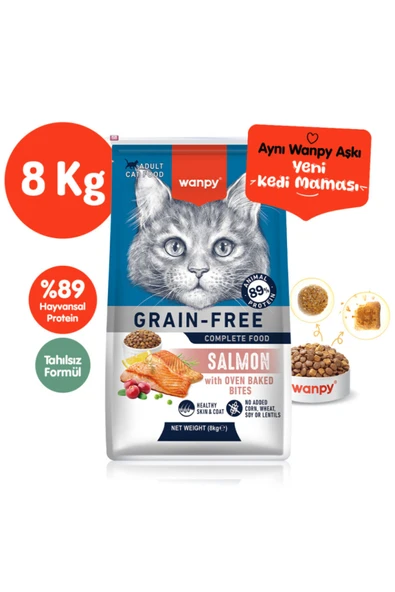 Wanpy Tahılsız Hipoalerjenik Yüksek Proteinli Somonlu Yetişkin Kedi Maması 8 kg ürün görseli 1