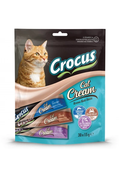 Crocus 3 Çeşit Karışık Somonlu Karidesli Yengeçli Kedi Krema Ödülü 30x15 gr ürün görseli 1