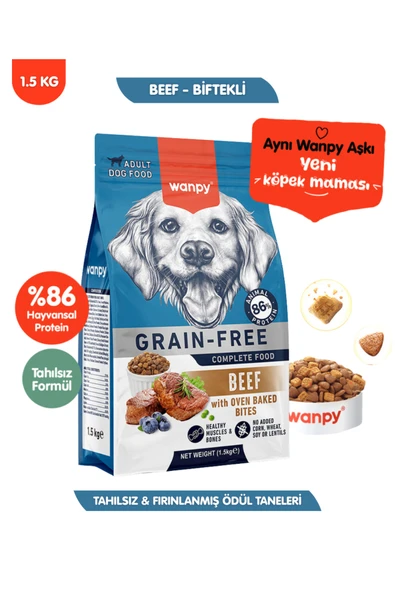 Wanpy Sığır Etli Tahılsız Yetişkin Köpek Maması Yüksek Dengeli 1,5kg ürün görseli 1