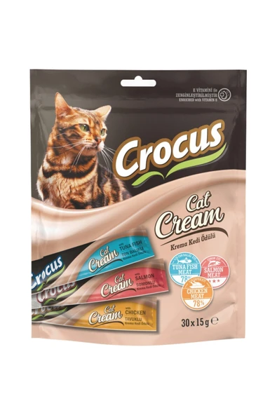 Crocus Çoklu Tavuklu & Ton Balıklı & Somonlu Krema Kedi Ödülü 30x15g Skt:12/2027 ürün görseli 1