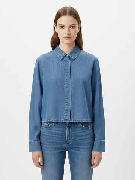 Only   ONLCHARIS LIFE LS SHORT SHIRT WVN CC Kadın Mavi Gömlek - 15364007 ürün görseli 1