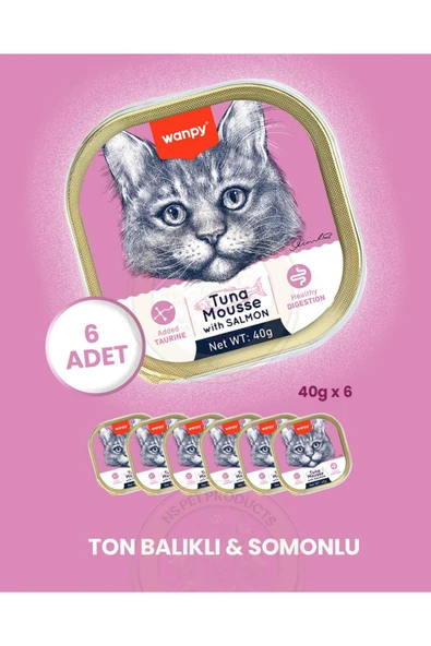Wanpy Mousse Ton Balıklı & Somonlu Alutray Kedi Yaş Maması 6x40 gr ürün görseli 1