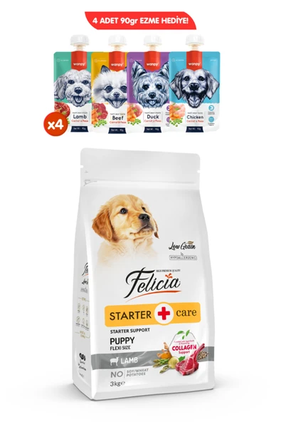 Felicia Kolajen Destekli Hipoalerjenik Yavru Kuzulu Köpek Maması 3KG + 4 ADET Wanpy Ezme 90gr ürün görseli 1