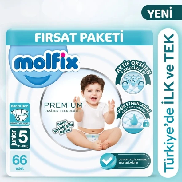 Premium Bebek Bezi Ultra Fırsat Paketi 5 Beden 11-18 Kg 66 Adet ürün görseli 1