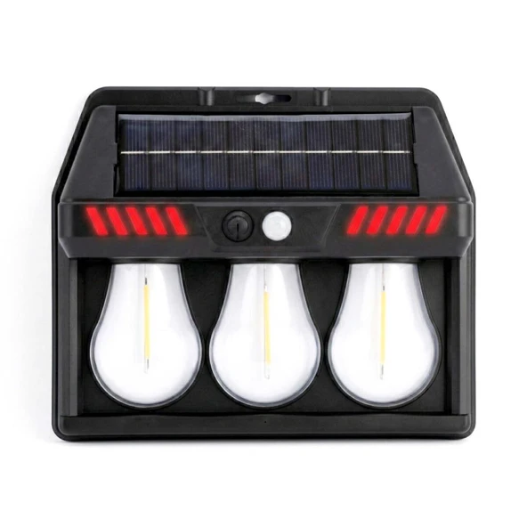 Panther PT-2973 3 lü Sensörlü Solar Led Duvar Lambası Sarı - Kırmızı Yabani Hayvan Kovucu Bahçe Lambası ürün görseli 1