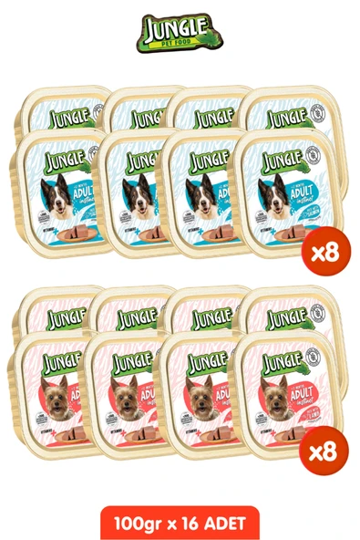 Jungle 16 Adet Kuzulu & Somonlu Köpek Yaş Maması Tahılsız Pate Alucup - 16 Adetx 100 gr ürün görseli 1