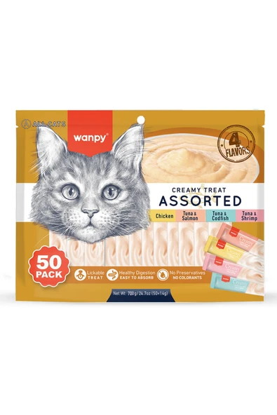 Wanpy 4 Lezzet Karışık Krema Kedi Ödülü 50*14Gr ürün görseli 1