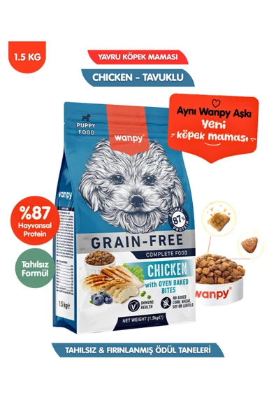 Wanpy Tahılsız Tavuklu Yavru Köpek Maması Yüksek Dengeli 1,5 kg ürün görseli 1