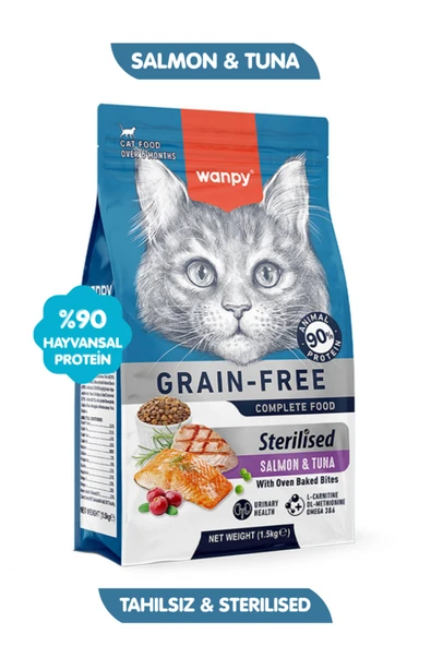 Wanpy Tahılsız Süper Premium %89 Somon & Tuna Kısırlaştırılmış Kedi Maması 1.5 Kg ürün görseli 1