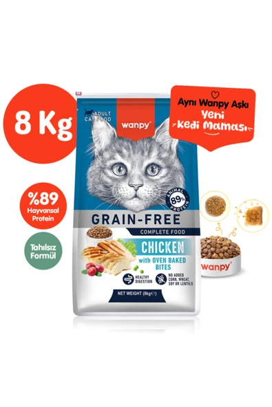 Wanpy Tahılsız Hipoalerjenik Yüksek Proteinli Tavuklu Yetişkin Kedi Maması 8 kg ürün görseli 1