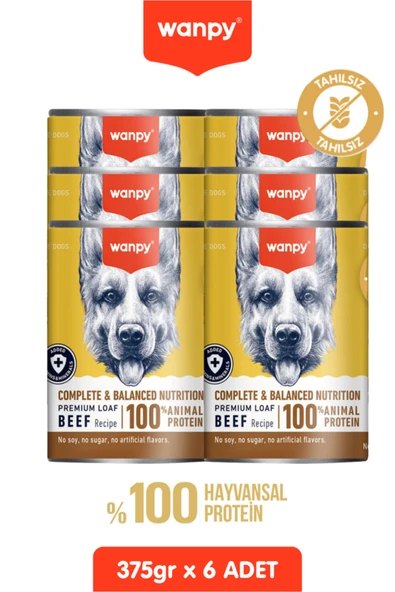 Wanpy 6 Adet Tahılsız Köpek %100 Gerçek Et Biftekli Konserve 375 gr ürün görseli 1