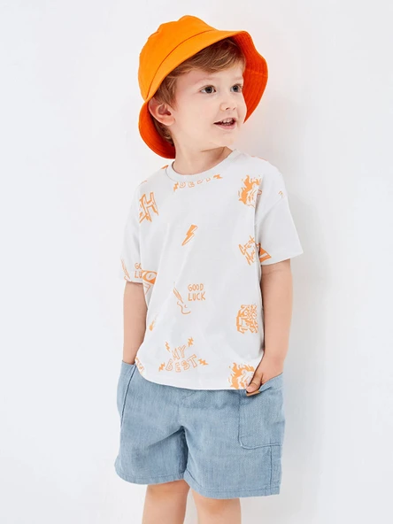 LCW Kids Gri Bisiklet Yaka Kısa Kollu Baskılı Erkek Bebek Tişört ürün görseli 1