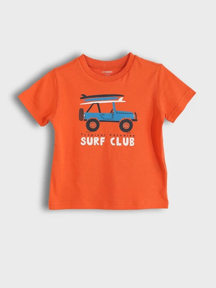 LCW Kids Turuncu Bisiklet Yaka Kısa Kollu Erkek Çocuk Tişört ürün görseli 1
