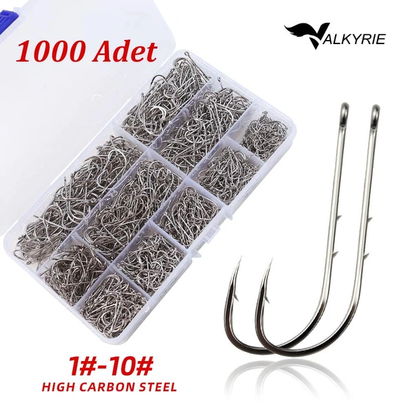 Valkyrie 1000 Adet Olta İğnesi Seti 1#-10# – Yüksek Karbon Çelik, Halkalı Göz, Keskin Uç Profesyonel Balıkçı İğnesi ürün görseli 1