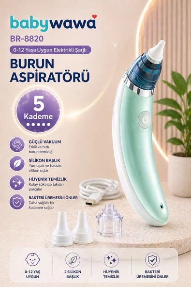Babywawa BR-8820 0-12 Yaş Şarjlı Bebek Burun Aspiratörü  5 Kademe Güçlü Çekim ürün görseli 1