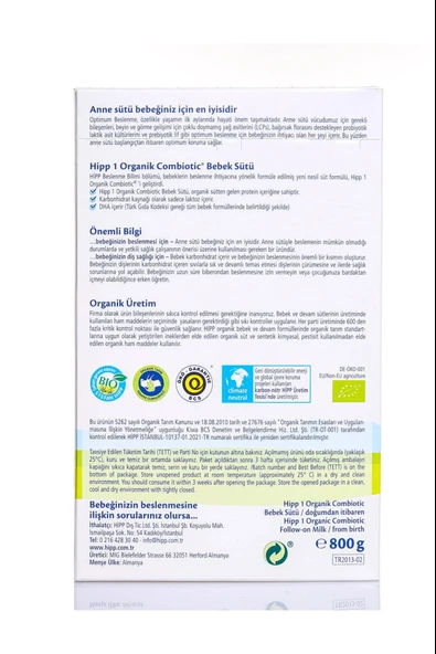 Hipp 1 Organik Combiotic Bebek Sütü 800 gr - Resim 5