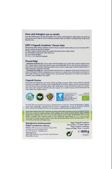 Hipp 3 Organik Combiotic Devam Sütü 800 gr 4 Adet - Resim 4
