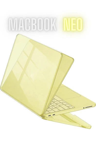 Macbook Neo 13 inç A3404 Uyumlu Kılıf Kristal Kapak Şeffaf Parlak Tam Koruma Alt Üst Koruyucu   Sarı ürün görseli 1