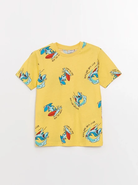 LCW Kids Sarı Bisiklet Yaka Baskılı Kısa Kollu Erkek Çocuk Tişört ürün görseli 1
