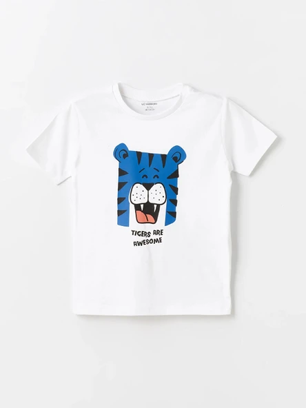 LCW Kids Beyaz Bisiklet Yaka Kısa Kollu Erkek Bebek Tişört ürün görseli 1
