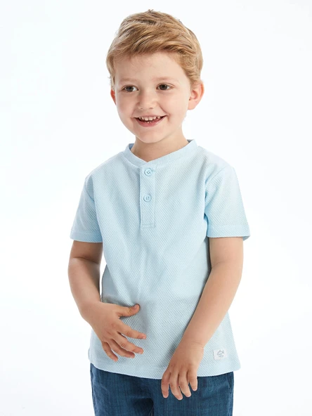 LCW Kids Mavi Hakim Yaka Kısa Kollu Basic Erkek Bebek Tişört ürün görseli 1