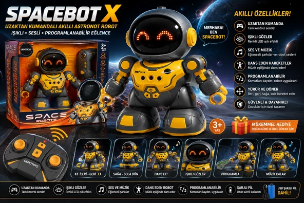 SpaceBot X Uzaktan Kumandalı Akıllı Astronot Robot Işıklı Sesli ürün görseli 1