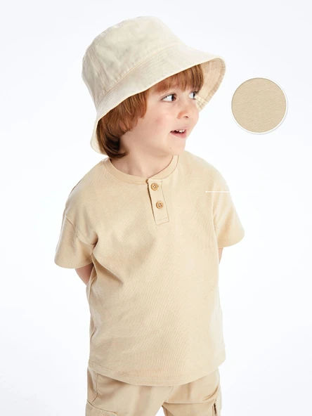LCW Kids Bej Bisiklet Yaka Kısa Kollu Dokulu Kumaş Erkek Bebek Tişört ürün görseli 1