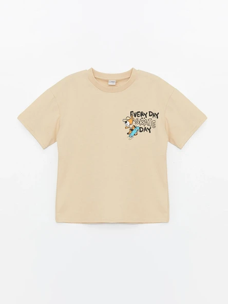 LCW Kids Bej Oversize Bisiklet Yaka Erkek Çocuk Tişört ürün görseli 1