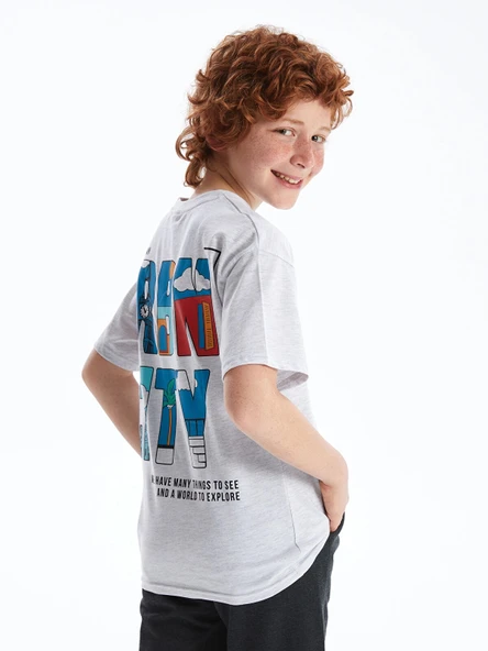 LCW Kids Gri Oversize Bisiklet Yaka Erkek Çocuk Tişört ürün görseli 1