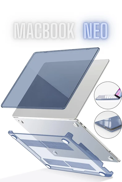 Macbook Neo 13 inç A3404 Uyumlu Kılıf Kristal Kapak Şeffaf Parlak Tam Koruma Alt Üst Koruyucu   LACİVERT ürün görseli 1