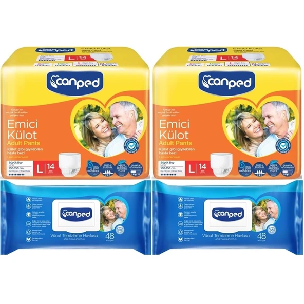 Canped Emici Külot Pants Yetişkin Bezi L - Büyük - Large 14 Adet - Temizleme Havlusu (4Lü Set) ürün görseli 1