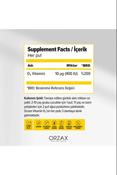 Ocean Vitamin D3 400 IU Sprey 3 Adet - Resim 2