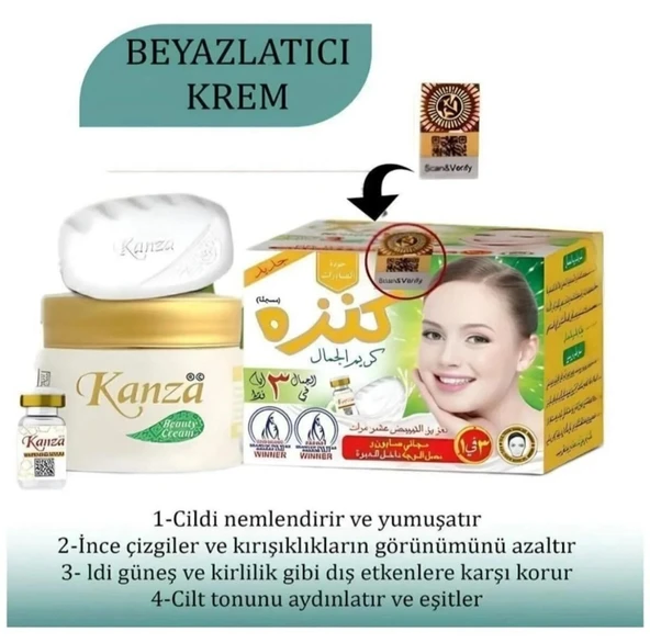 Kanza Beyazlatma güzellik kremi ile ücretsiz SERUM ve sabun ürün görseli 1