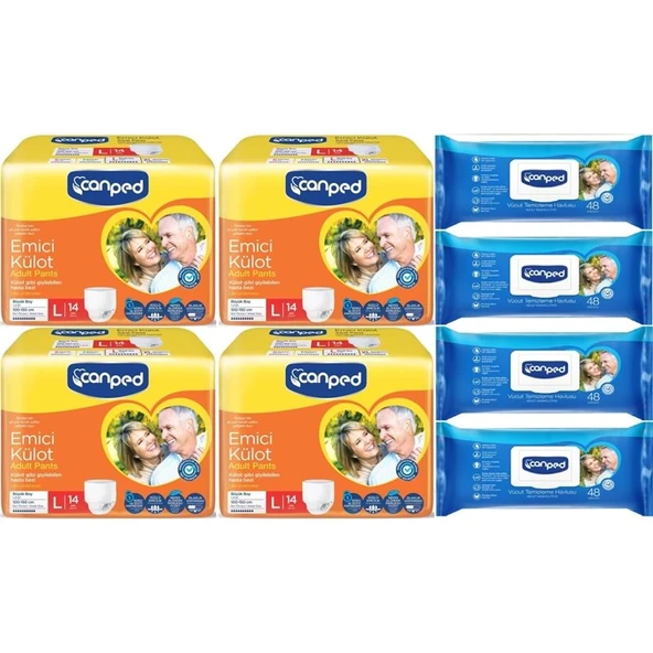 Canped Emici Külot Pants Yetişkin Bezi L - Büyük - Large 14 Adet - Temizleme Havlusu (8Li Set) ürün görseli 1