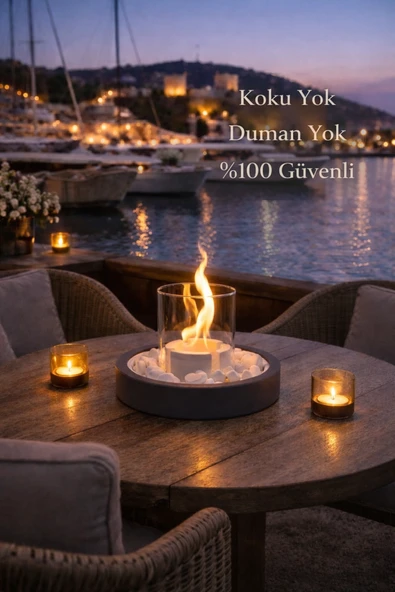BACASIZ BETON MASAÜSTÜ ŞÖMİNE, KOKUSUZ, DUMANSIZ %100 GÜVENLİ, 1 LİTRE ŞÖMİNE YAKIT HEDİYELİ (GRİ) ürün görseli 1