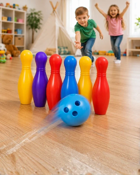 Çocuk Bowling Seti Renkli Top ve 6 Kuka İçeren Eğitici Oyun ürün görseli 1