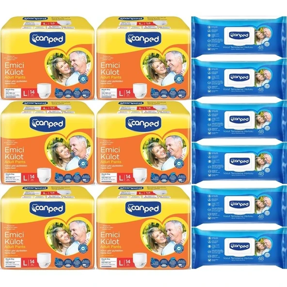 Canped Emici Külot Pants Yetişkin Bezi L - Büyük - Large 14 Adet- Temizleme Havlusu (12Li Set) ürün görseli 1