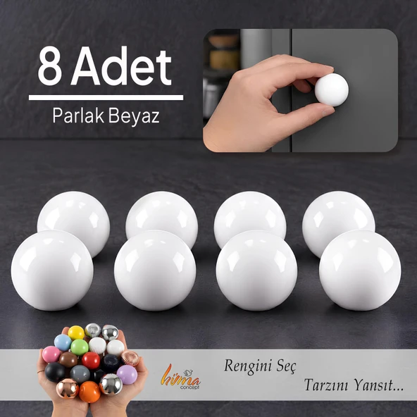 8 Adet Plastik Yuvarlak Top Düğme Parlak Beyaz Dolap Mobilya Mutfak Dolabı Çekmece Kulbu Kulpu Kulpları ürün görseli 1
